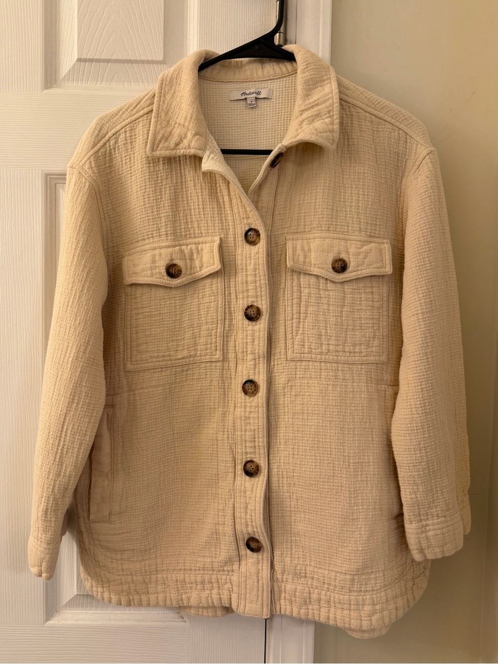 Madewell Cream Waffle Knit Oversized Shacket